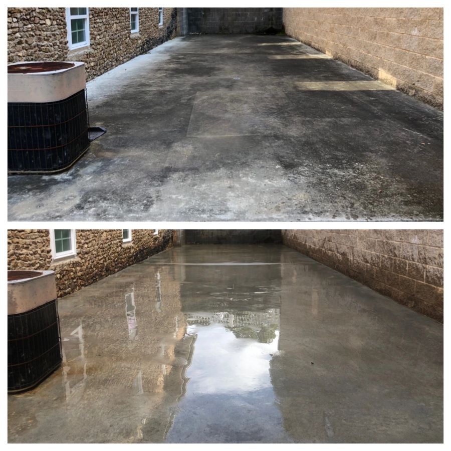 Before and after: concrete cleaned of settled grime